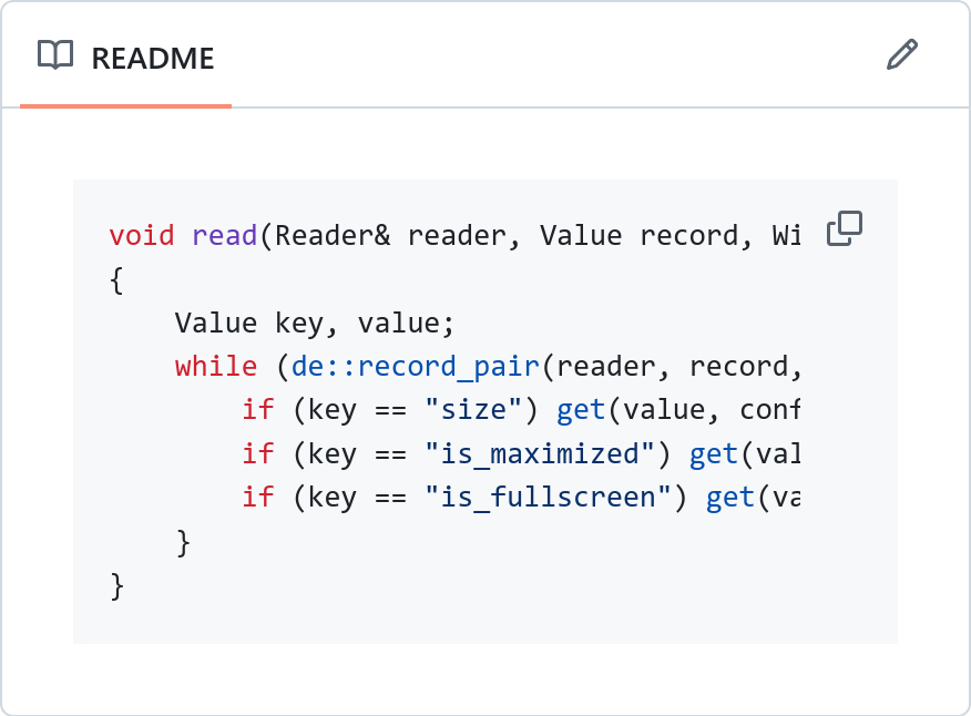 A screenshot of a GitHub readme with the same code block.